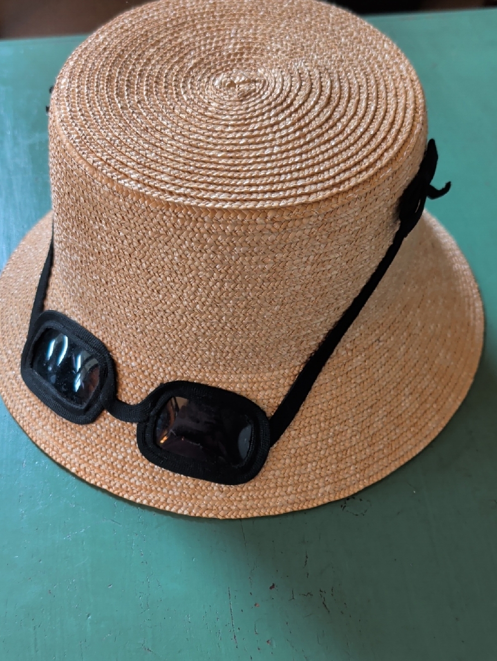 Kate Spade Sunglasses Straw Hat Bucket Summer Beach Tan Hat Black Glasses Iconic - Picture 12 of 16